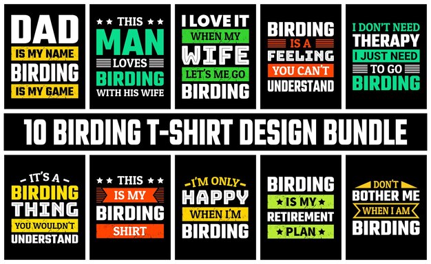 Birding T-Shirt Дизайн Сет Вектор