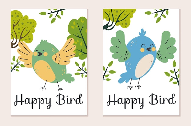 Vector birds animal forest greeting cards cover abstract concept graphic design cartoon illustration