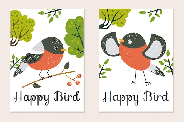 Vector birds animal forest greeting cards cover abstract concept graphic design cartoon illustration