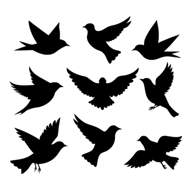 Vector birds black silhouettes collection isolated white background 29
