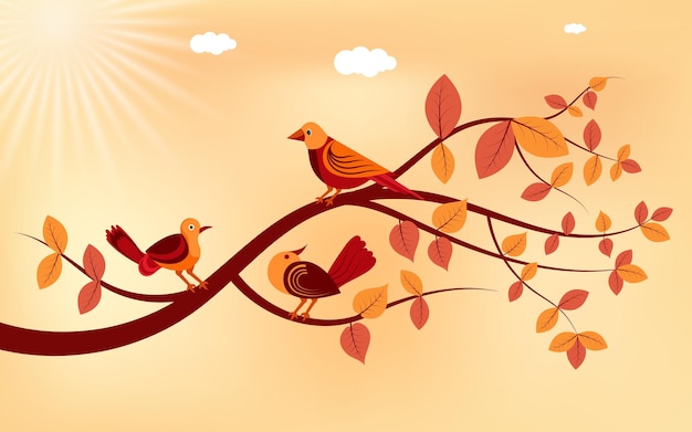 Birds on branches background