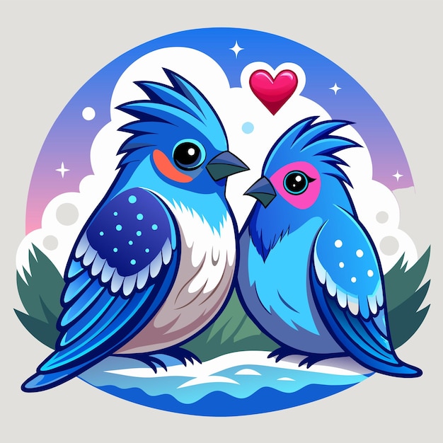 Vettore uccelli coppia giorno di san valentino mascotte disegnate a mano personaggi di cartoni animati adesivo icona concetto isolato
