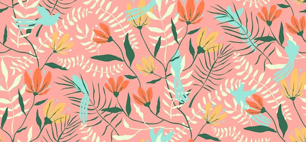 Birds and flowers seamless pattern