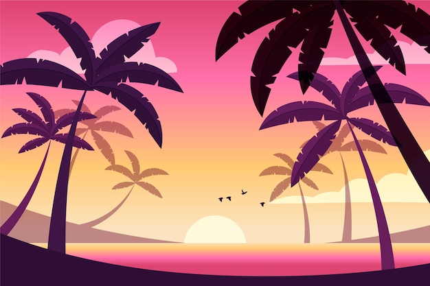 Vector birds flying at sundown background