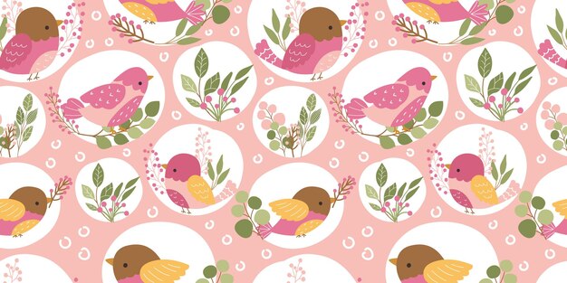 Birds In The Garden Themed Seamless Pattern