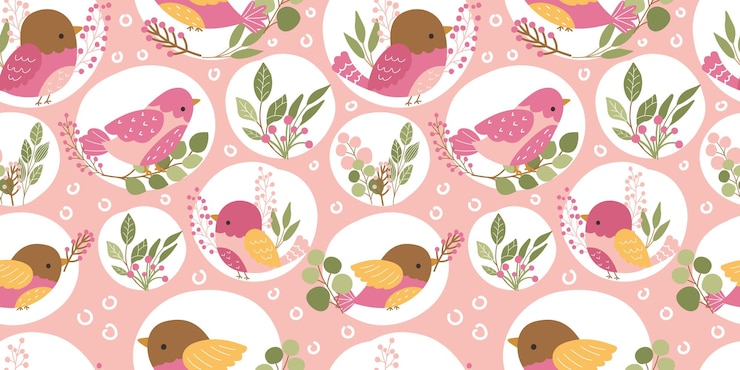 Vector birds in the garden themed seamless pattern