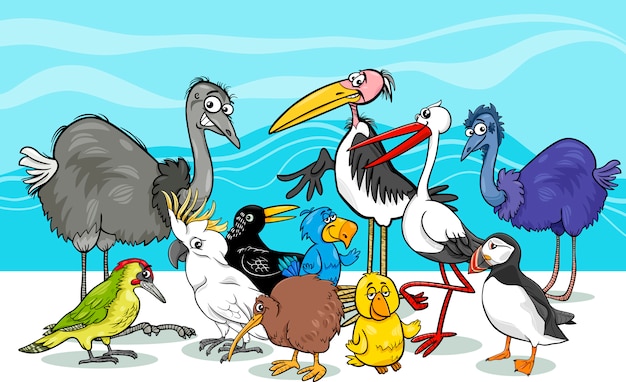 Vector birds group cartoon illustration