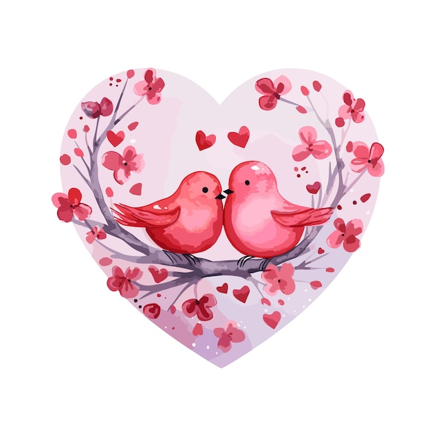 ベクトル 恋する鳥 ヴァレンタインデー 永遠の愛 鳥と心の水彩画