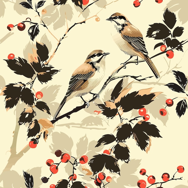 birds and rowan Vector illustration