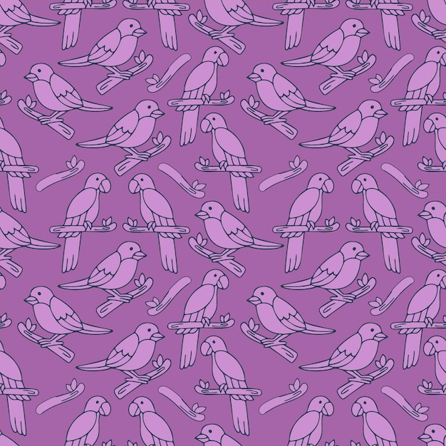 Vector birds' seamless pattern of parrots