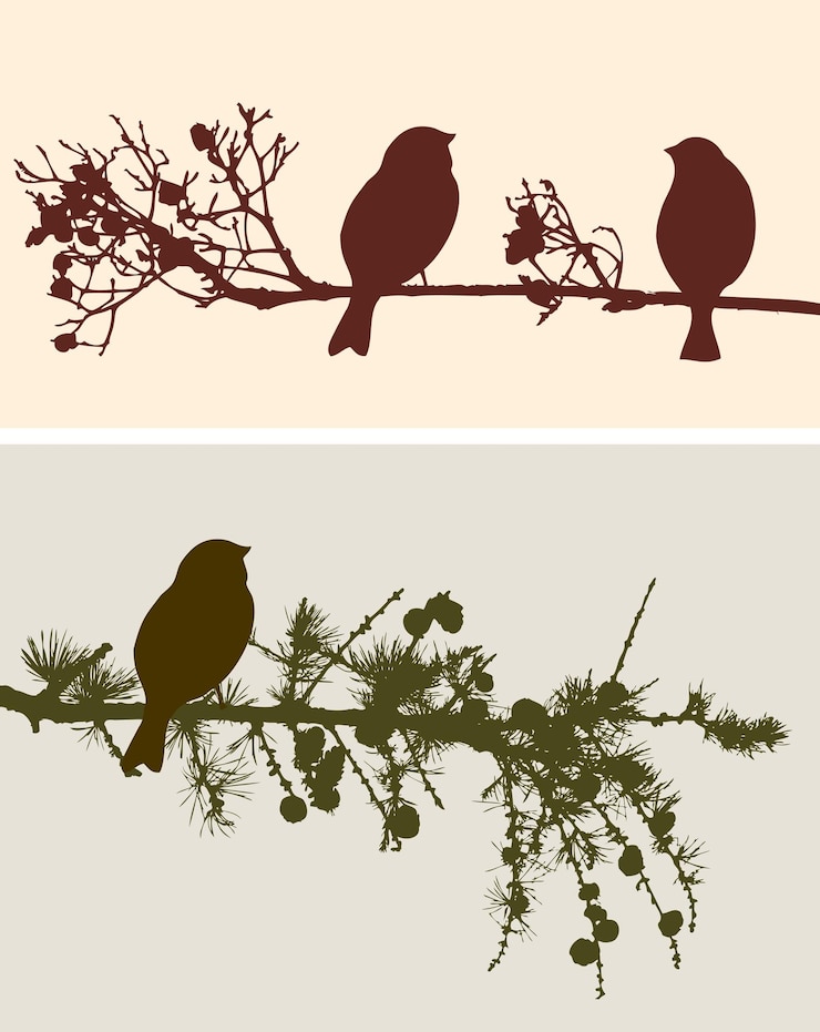 Vector birds silhouettes on tree branches
