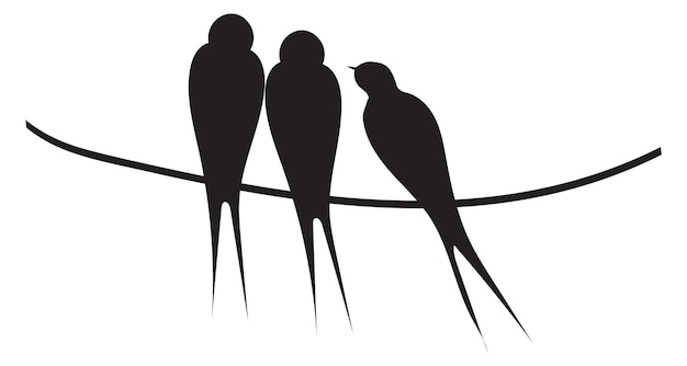 Birds sitting on wire Black wild swallow silhouettes