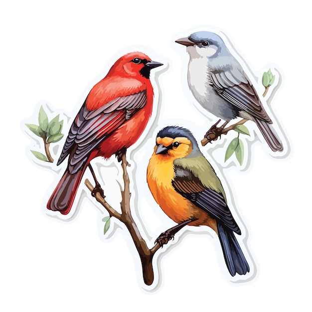 Наклейка с птицами на белом фоне Colofull Birds