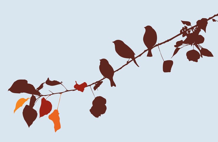 Vector birds on a tree branch in autumn