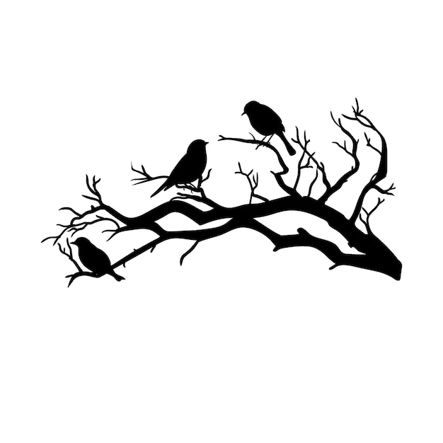 Vector birds on tree branch bundle silhouette svg design