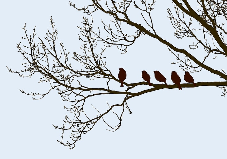 Vector birds on the tree in the spring