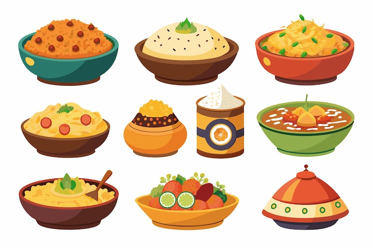 Vector biriyani color line art exploring artistic interpretations of classic dish