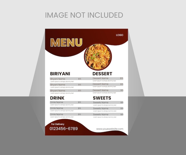 biriyani menu design vector template for restaurant