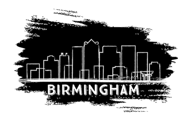 Birmingham Skyline Silhouette. Hand Drawn Sketch. Vector Illustration. Business Travel and Tourism Concept with Modern Architecture. Image for Presentation Banner Placard and Web Site.
