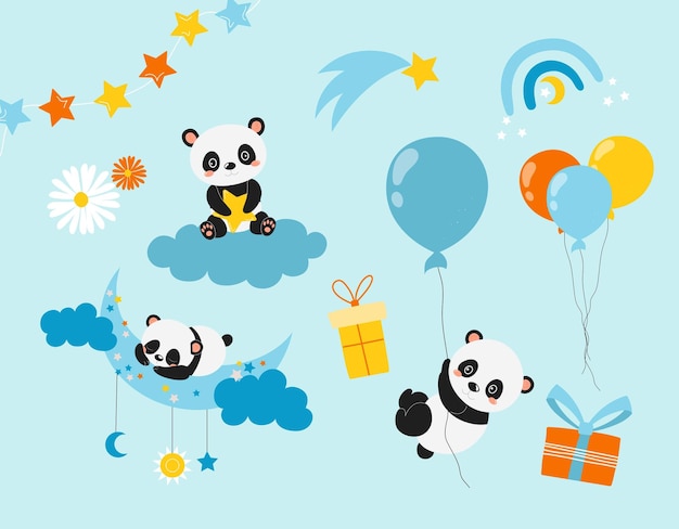 Birth card panda set