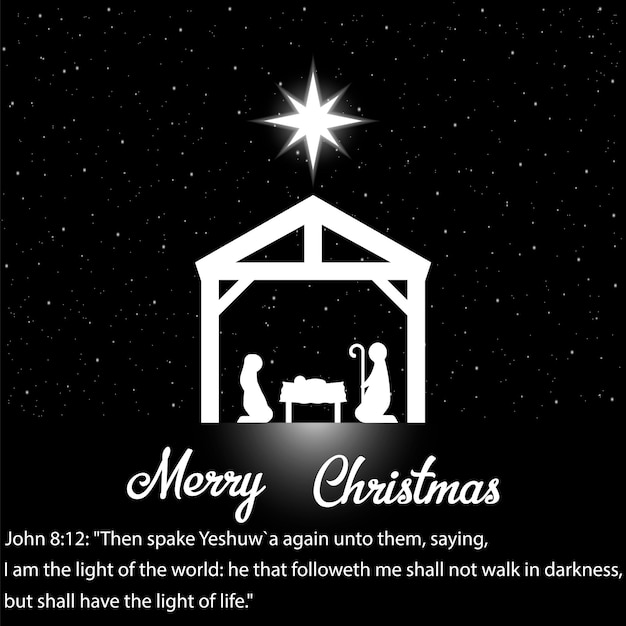 Birth of christ silhouette of mary joseph and jesus isolated on white background vector illustration