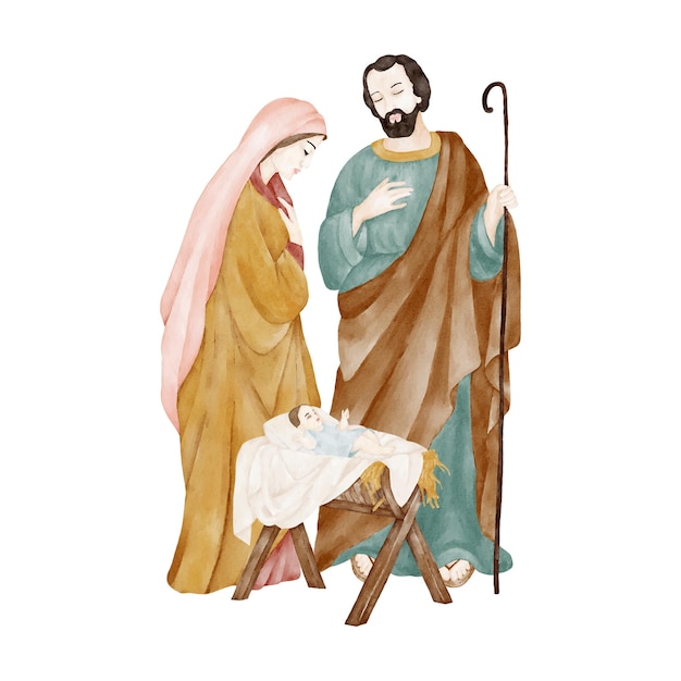 Vector birth of jesus christ mary and joseph near the manger