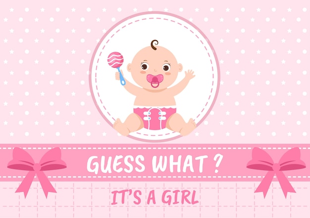 Birth Photo is it a Girl with a Baby Image and Pink Color Background Cartoon Illustration