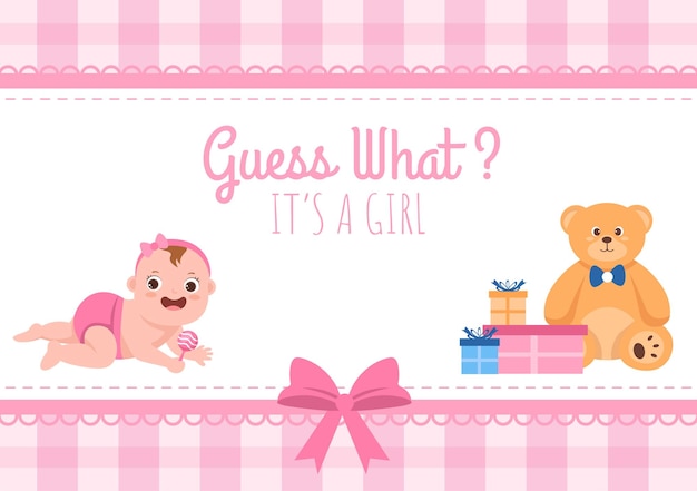 Vector birth photo is it a girl with a baby image and pink color background cartoon illustration