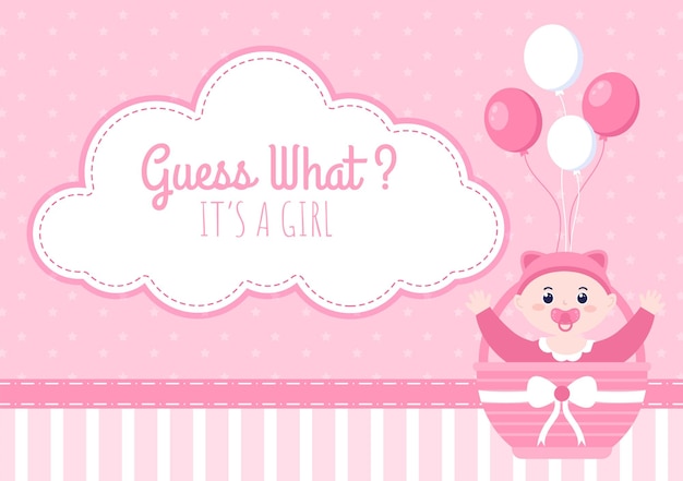 Vector birth photo is it a girl with a baby image and pink color background cartoon illustration