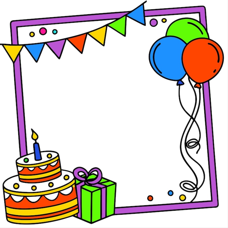 Vector birthday anniversary frame colorful cake balloons