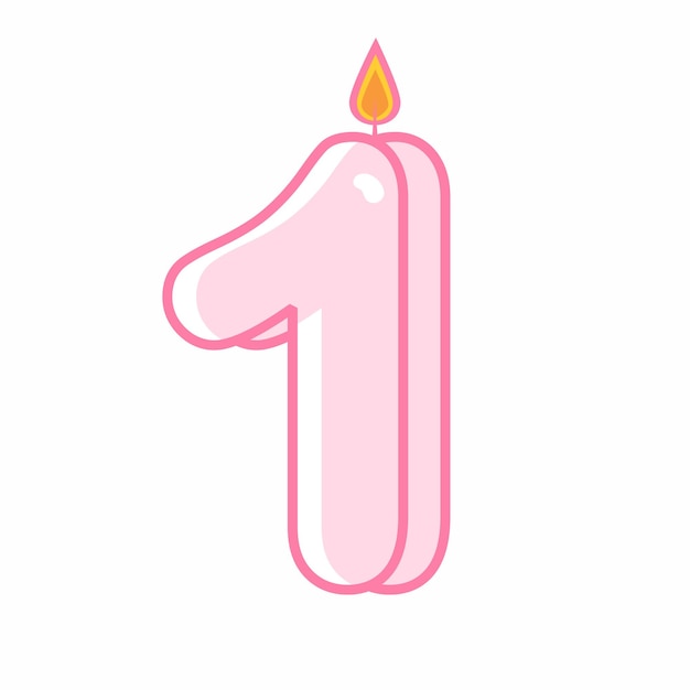 Birthday Anniversary Numbers 1 Candle Pink Cute