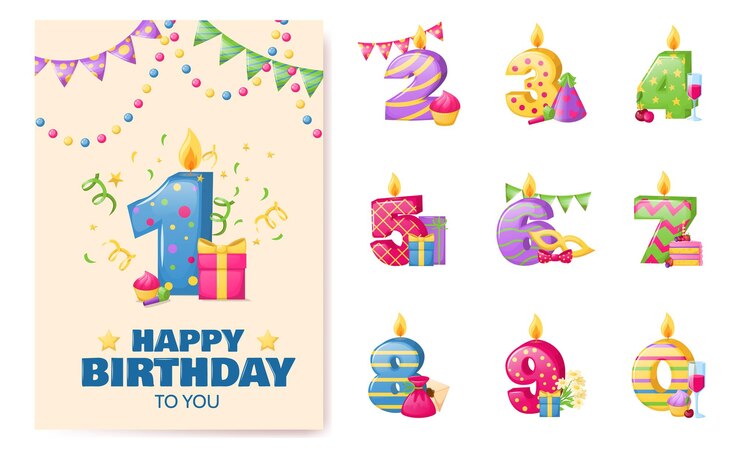 생일 기념일 숫자 촛불 쾌활한 선물 카드