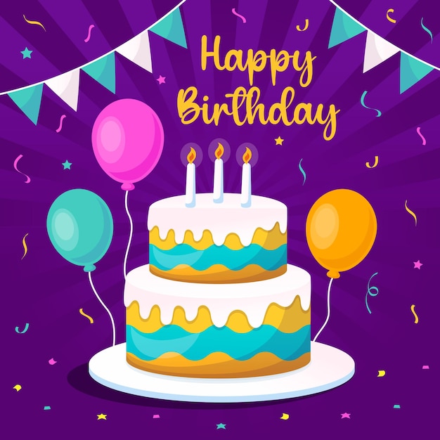 Premium Vector | Birthday background design template with delicious cake