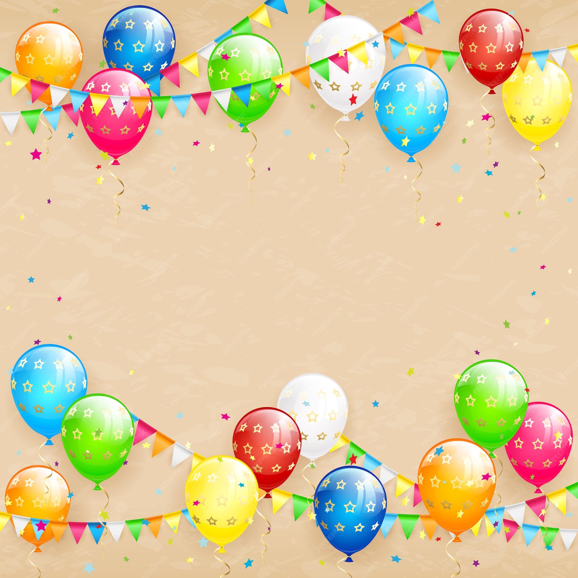 Premium Vector | Birthday background the inscription happy birthday with  flying colorful balloons multicolored pennants and confetti on beige grunge  background happy birthday theme illustration