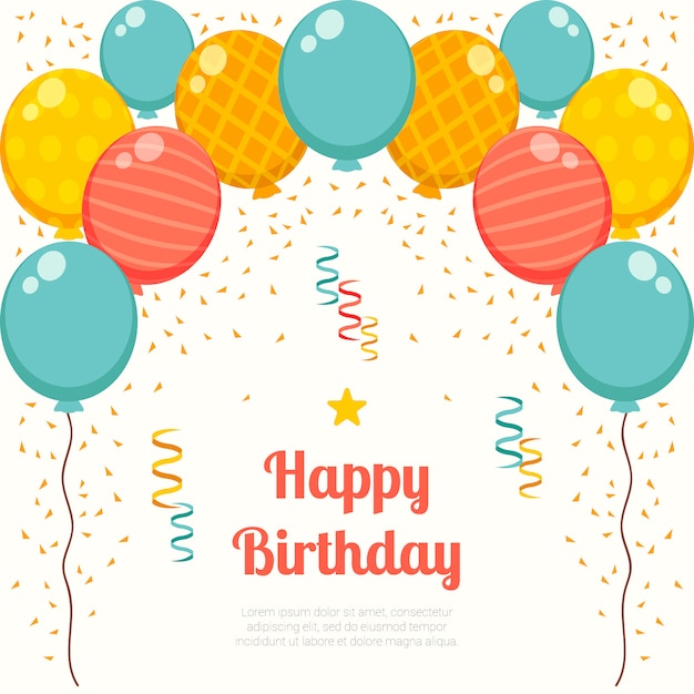 Vector birthday background with colourful balloon and confetti