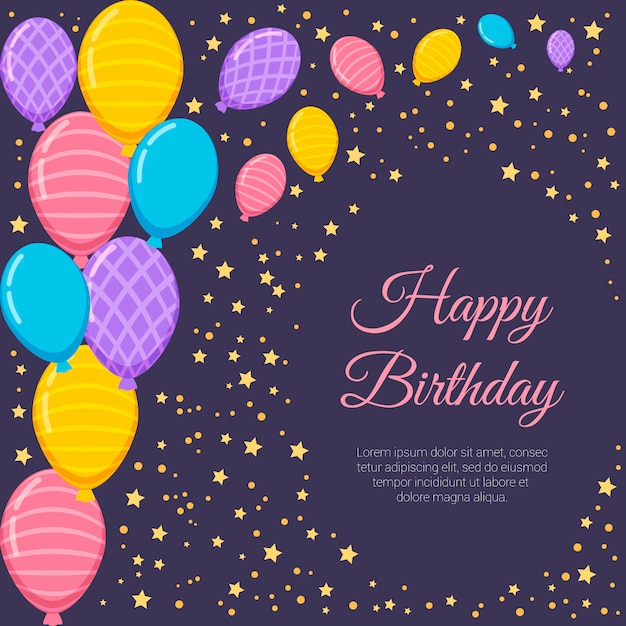 Vector birthday background with colourful balloon and confetti