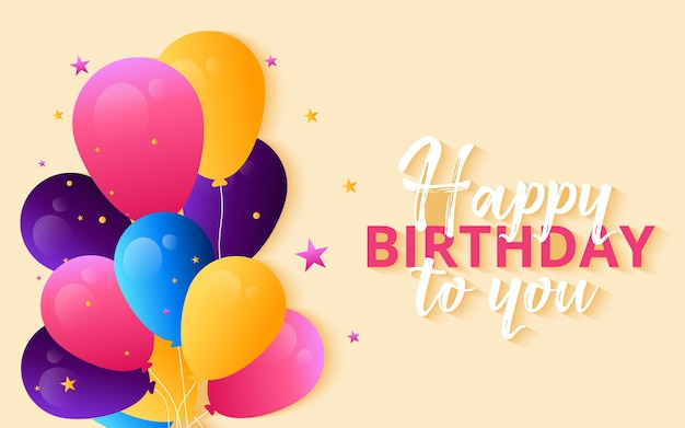 Фон дня рождения с красочными воздушными шарами и типографской векторной иллюстрацией