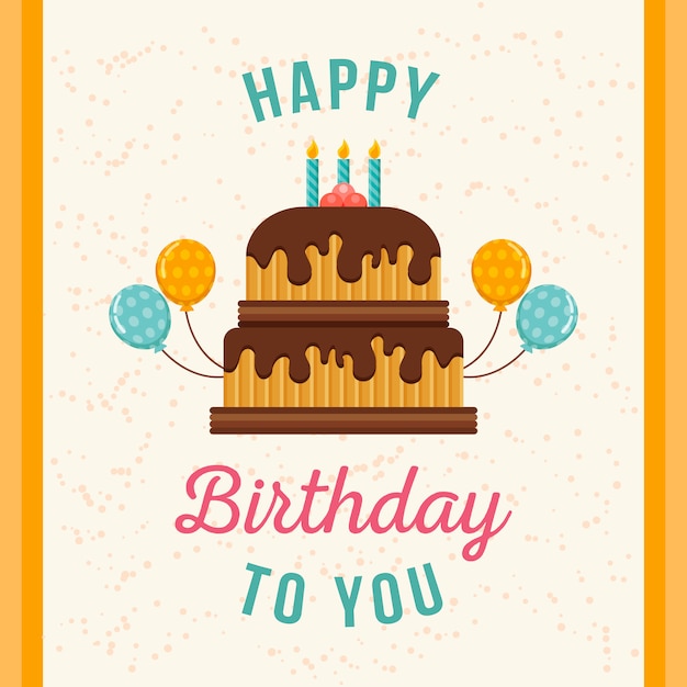 Vector birthday background with colourful cake and balloon