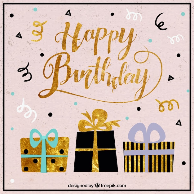 Birthday background with gifts and golden details