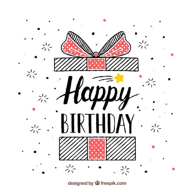 Vector birthday background with hand drawn gift
