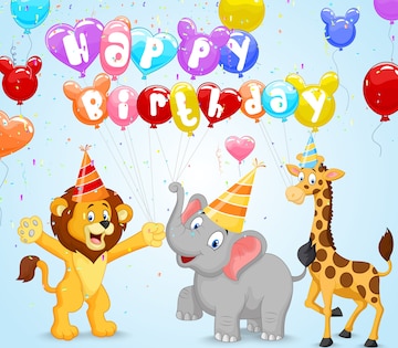 Premium Vector | Birthday background with happy animals