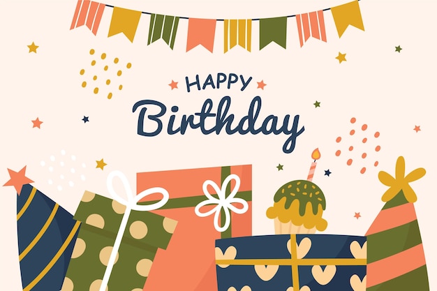 Vector birthday background with presents and garland