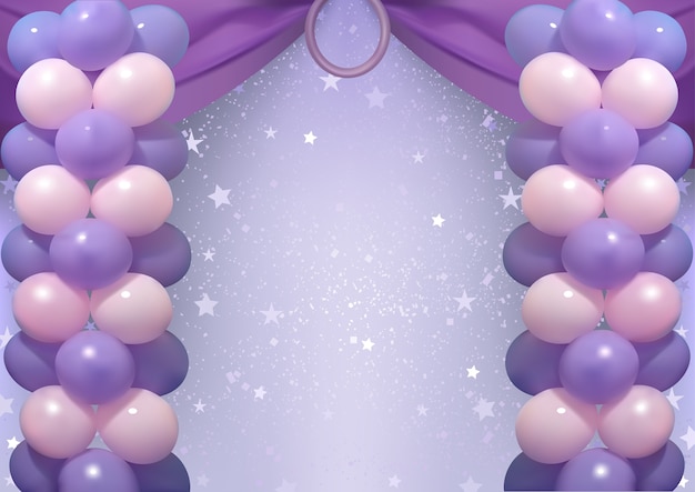 Birthday background with purple and pink party balloons