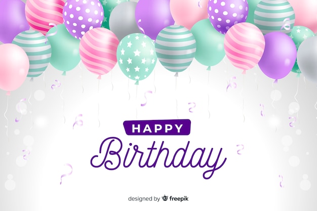 birthday background with realistic balloons