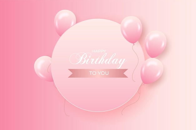 Sfondo di compleanno con palloncini rosa realistici e sfondo rosa