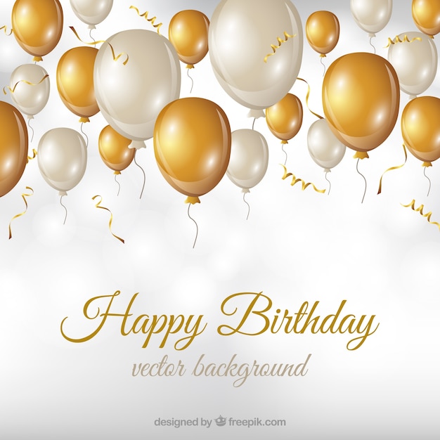 Vector birthday background with white and golden balloons
