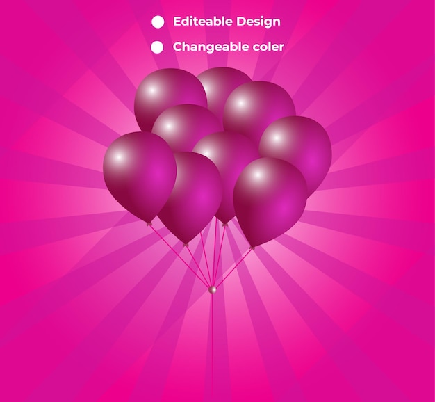 Birthday balloons bunches realistic isolated on color background