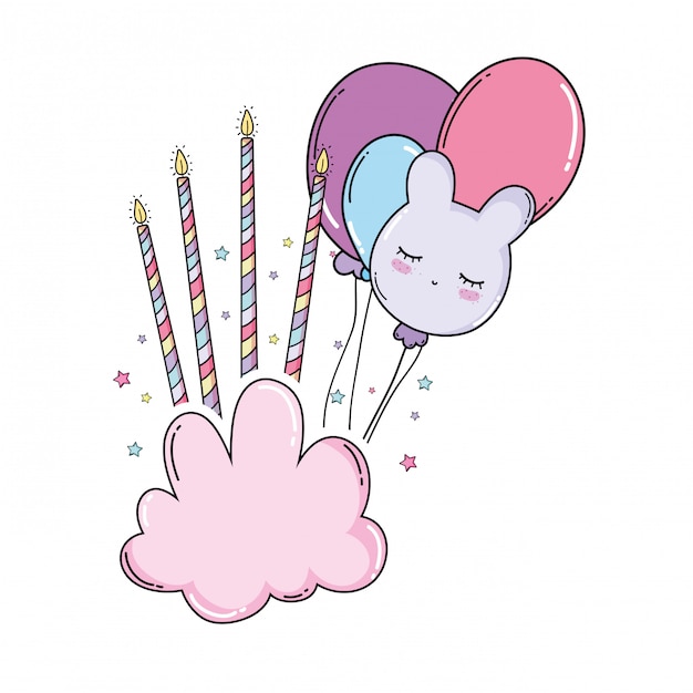 Birthday balloons and candles on cloud