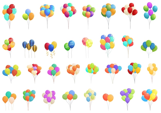 Birthday balloons icons set cartoon vector Party gift