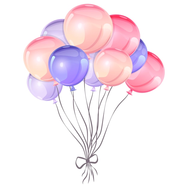 Воздушные шары на день рождения. Векторная карикатура на открытку, приглашение, флаер, плакат. Подарок и декор